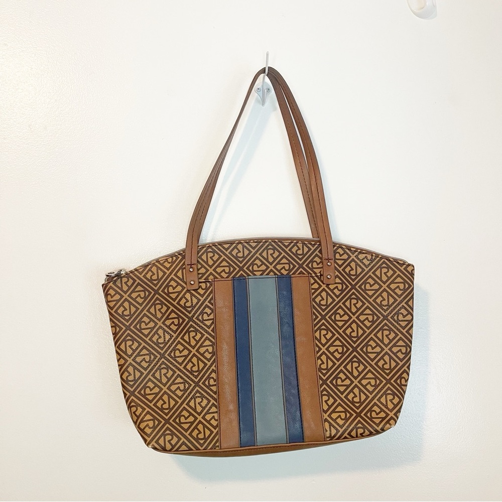 Relic Geometric Patterned Brown and Blue Tote Bag